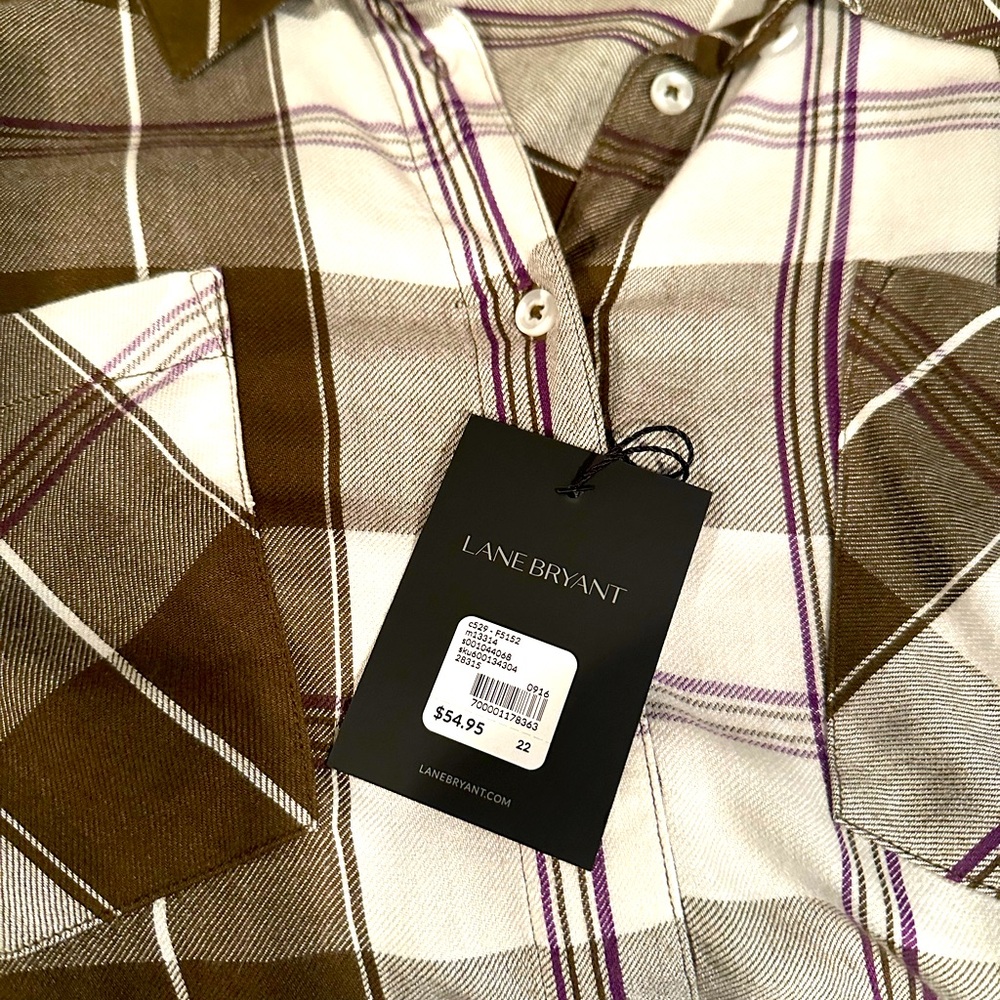 Lane Bryant Plaid Flannel Button-Up Shirt-NWT - Picture 2 of 3
